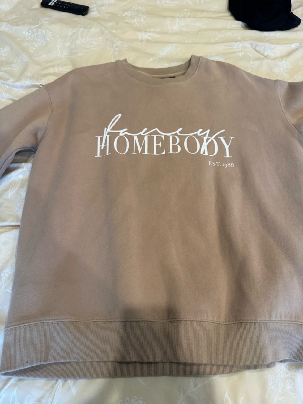 Fancy Homebody Graphic Crewneck Sweatshirt in Taupe